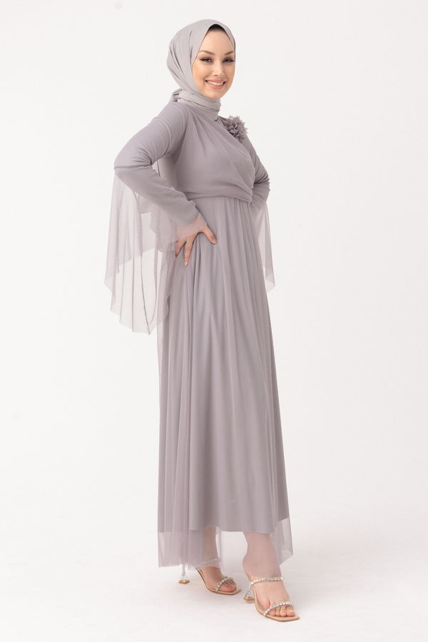 Abiye Elbise Gri - 10304