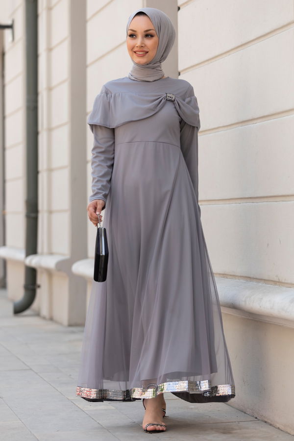 Abiye Elbise Gri - 10313 GRİ