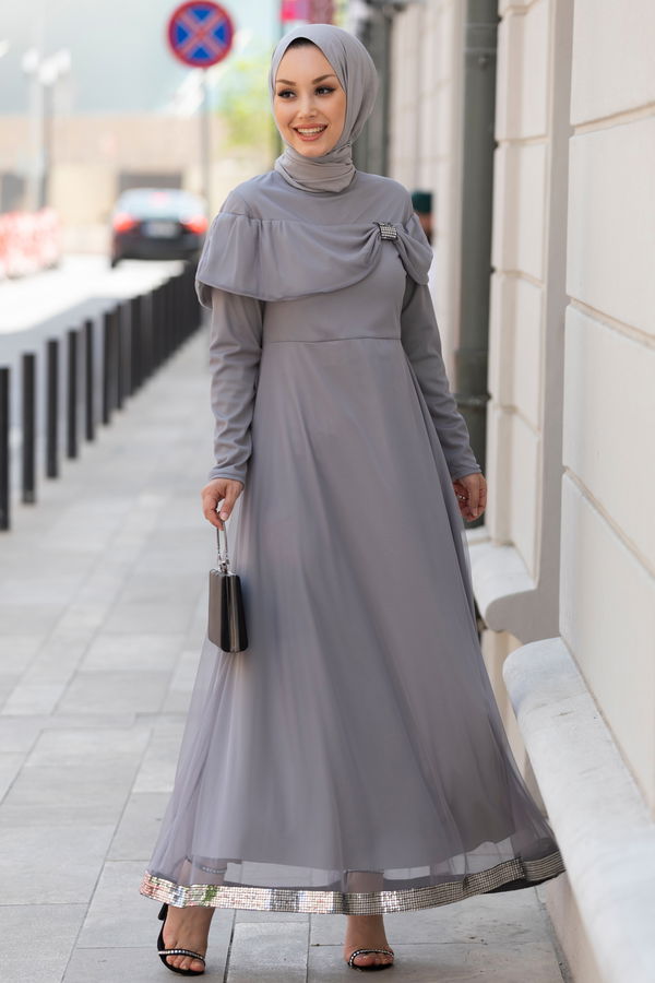 Abiye Elbise Gri - 10313 GRİ