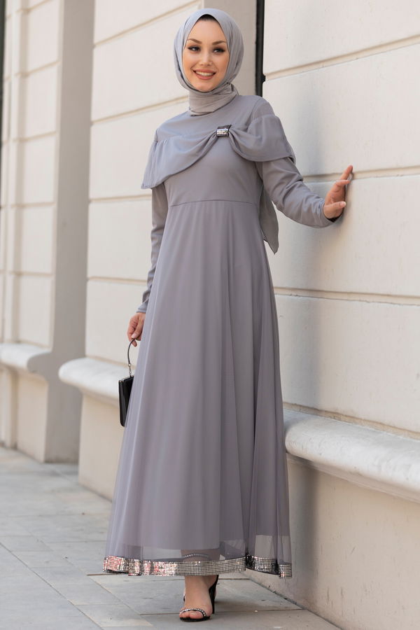Abiye Elbise Gri - 10313 GRİ