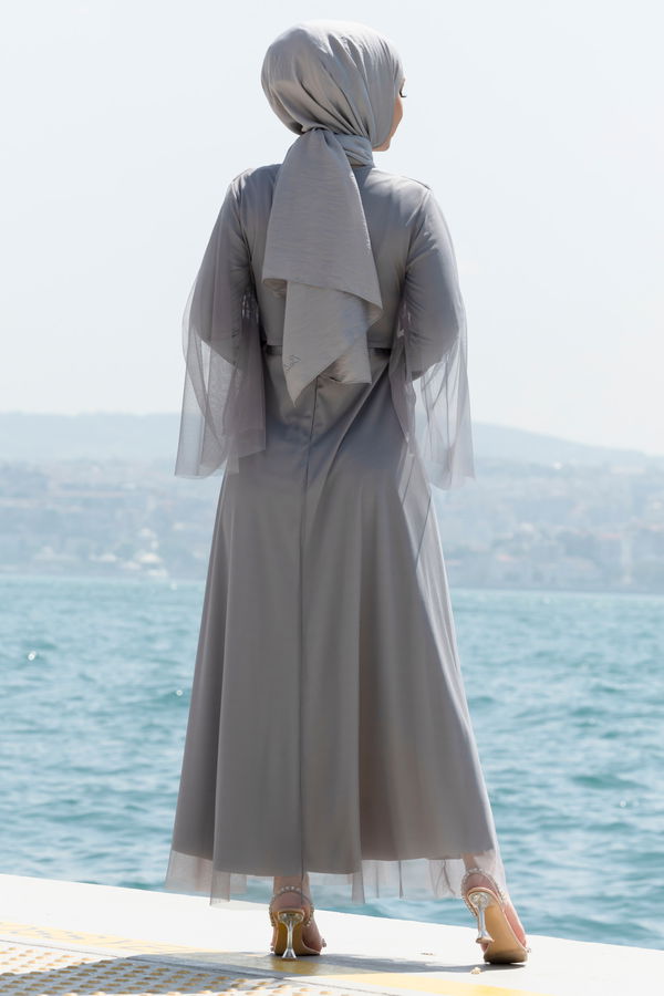 Abiye Elbise Gri - 10314