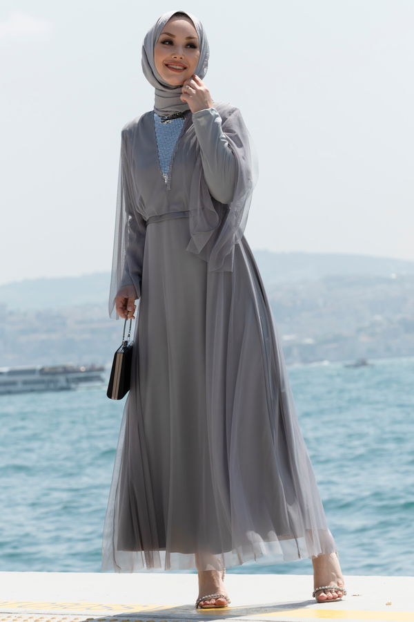Abiye Elbise Gri - 10314