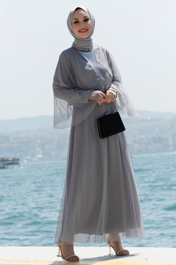 Abiye Elbise Gri - 10314