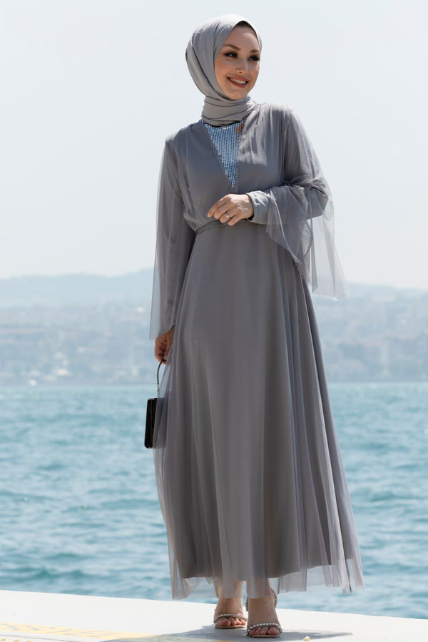 Abiye Elbise Gri - 10314