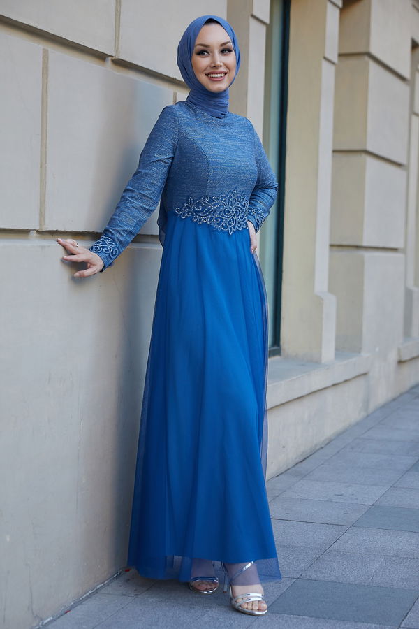 Abiye Elbise Mavi - 21101 MAVİ