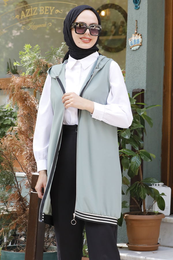 Fermuarlı Yelek Yeşil - 3752 YEŞİL