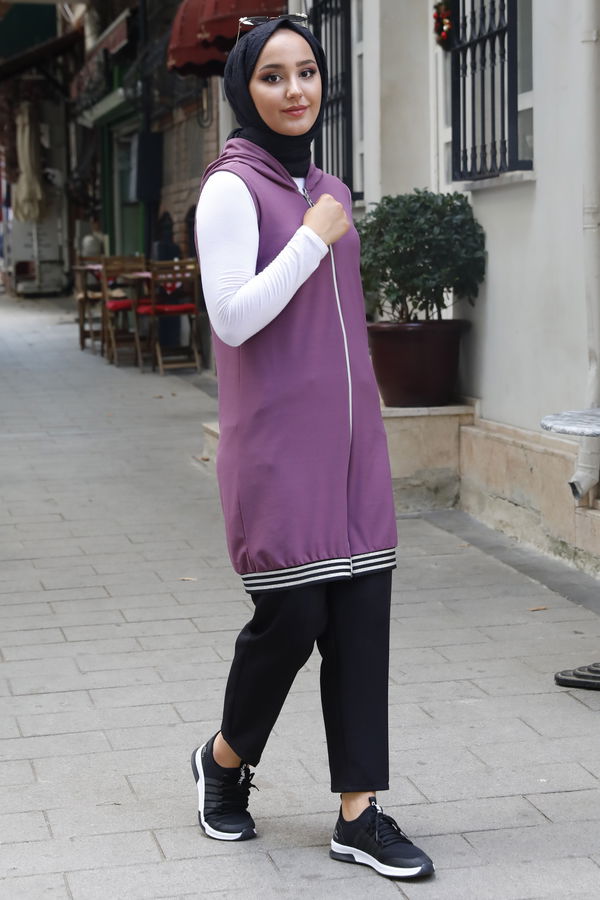Fermuarlı Yelek Lila - 3752 LİLA