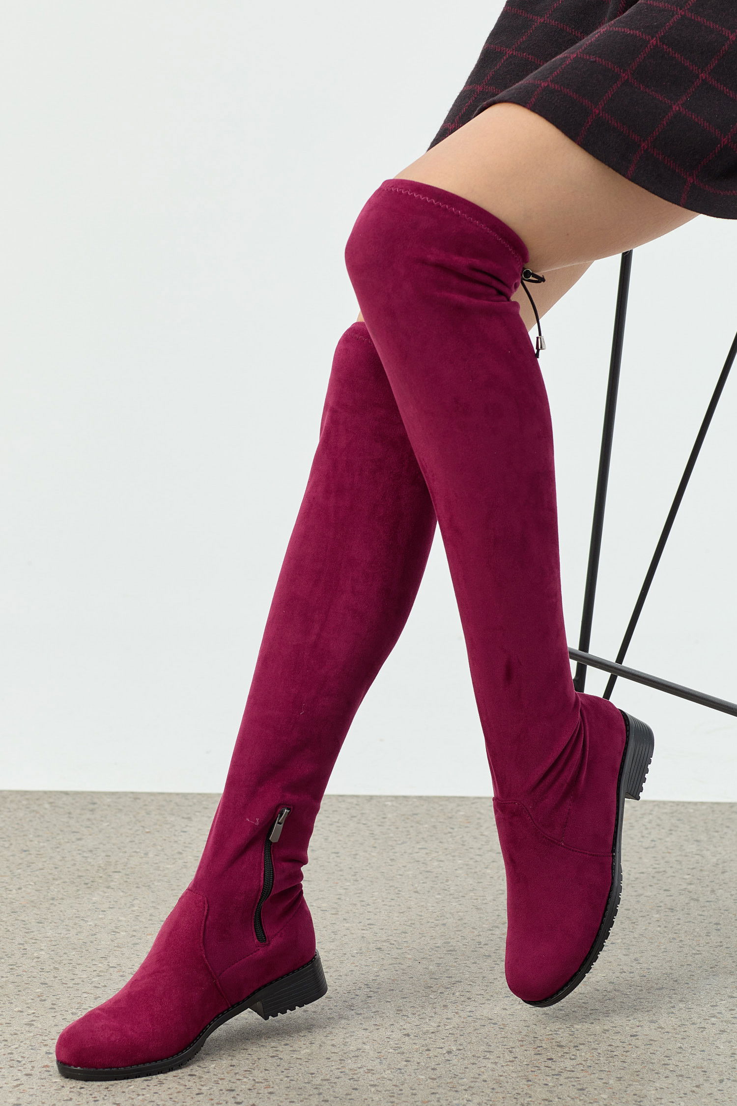 Kadın Bordo Süet Çizme - 21573 BORDO