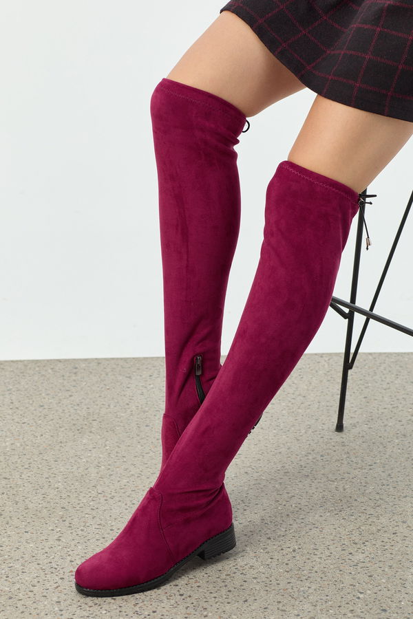 Kadın Bordo Süet Çizme - 21573 BORDO