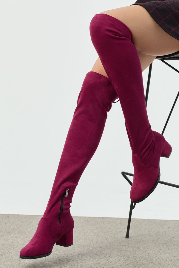 Kadın Bordo Süet Çizme - 21574