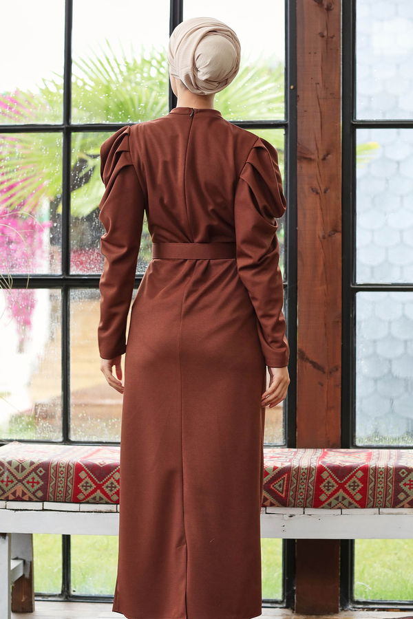Kemerli Elbise Kahverengi - 21570