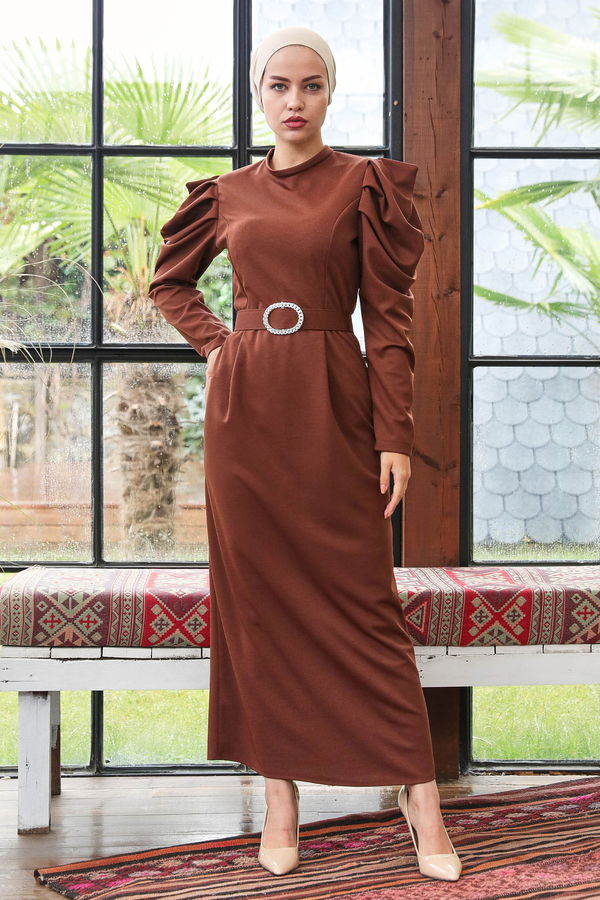 Kemerli Elbise Kahverengi - 21570