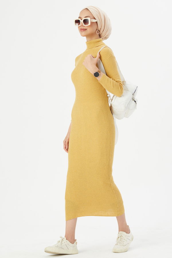 Triko Elbise Sarı - 21784