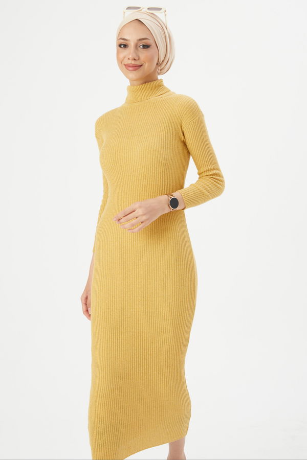 Triko Elbise Sarı - 21784
