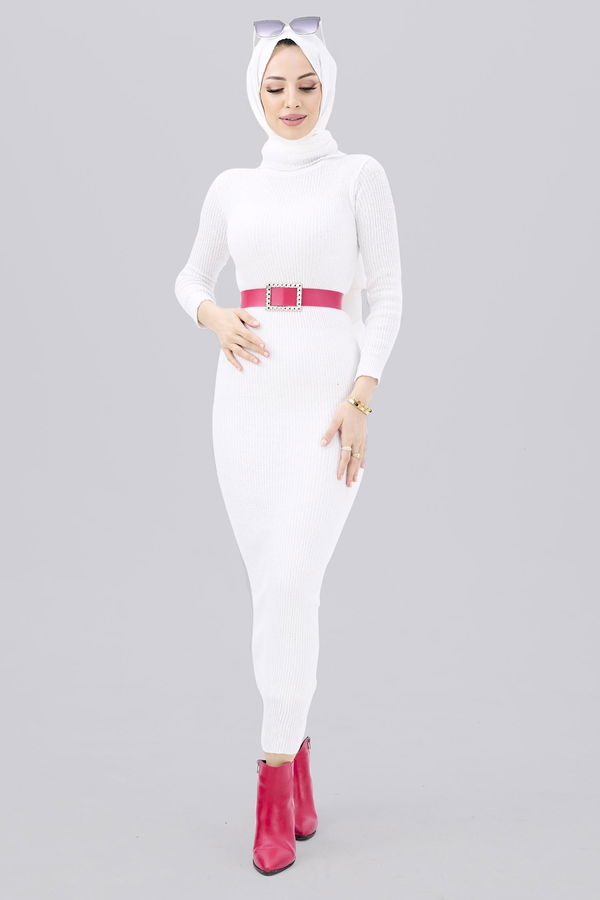 Triko Elbise Beyaz - 21784