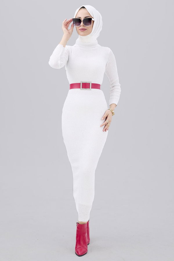Triko Elbise Beyaz - 21784