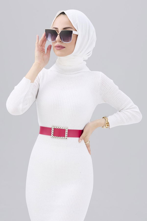 Triko Elbise Beyaz - 21784