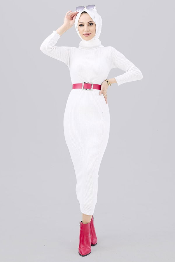 Triko Elbise Beyaz - 21784
