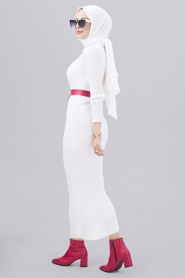 Triko Elbise Beyaz - 21784