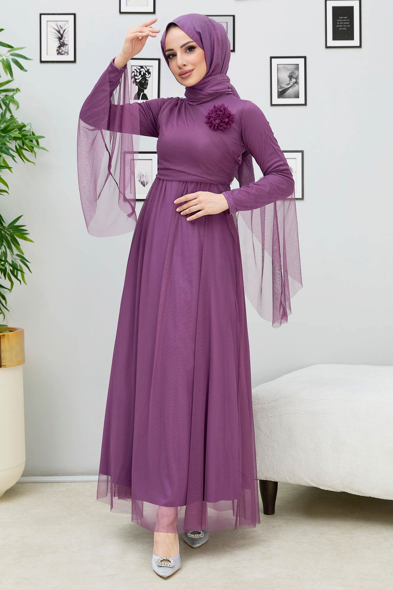 Abiye Elbise Lila - 10304 LİLA