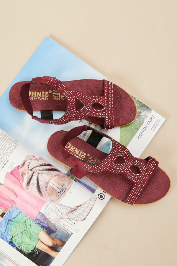 Kadın Bordo Taşlı Sandelet - 21093 BORDO