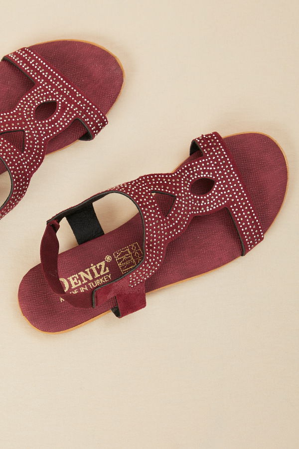 Kadın Bordo Taşlı Sandelet - 21093 BORDO