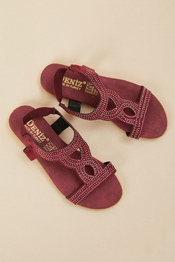 Kadın Bordo Taşlı Sandelet - 21093 BORDO
