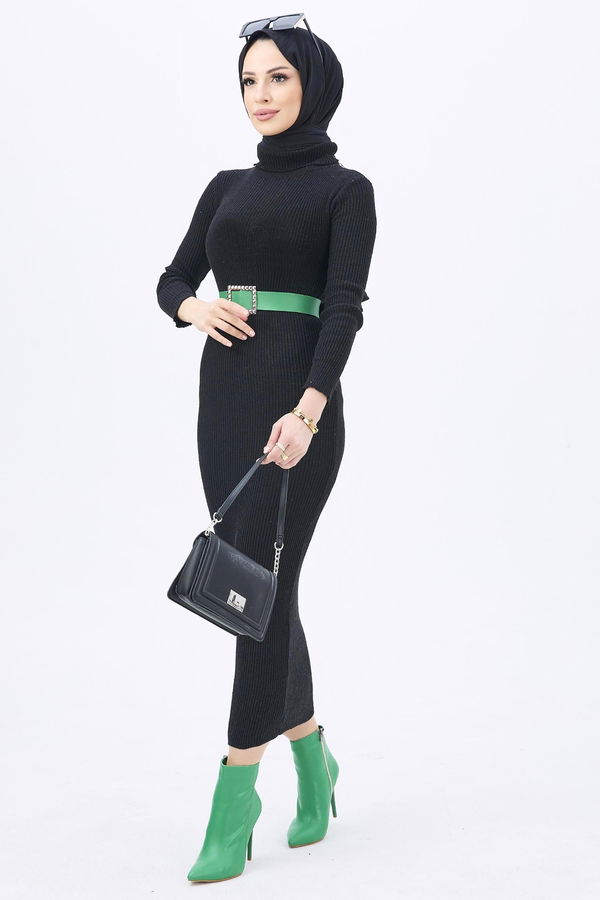 Triko Elbise Siyah - 21784