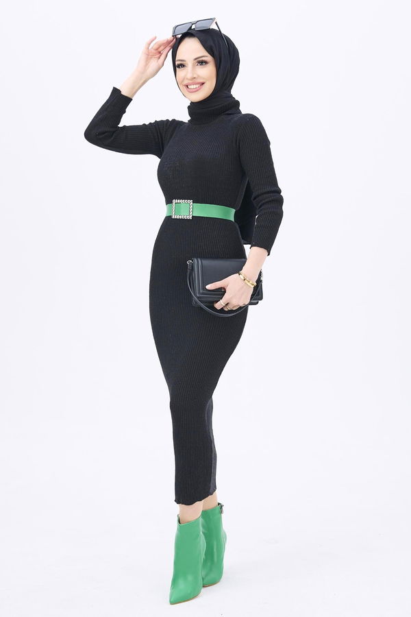Triko Elbise Siyah - 21784