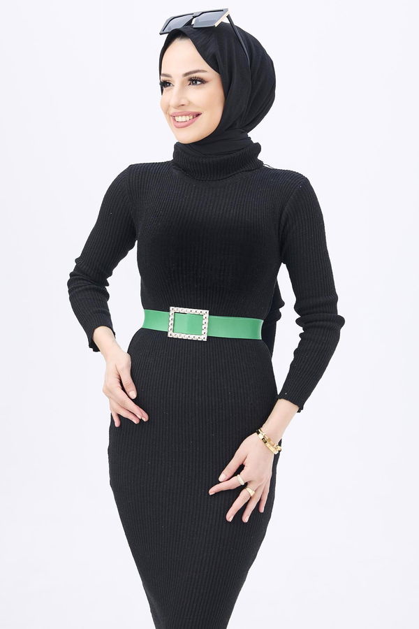 Triko Elbise Siyah - 21784