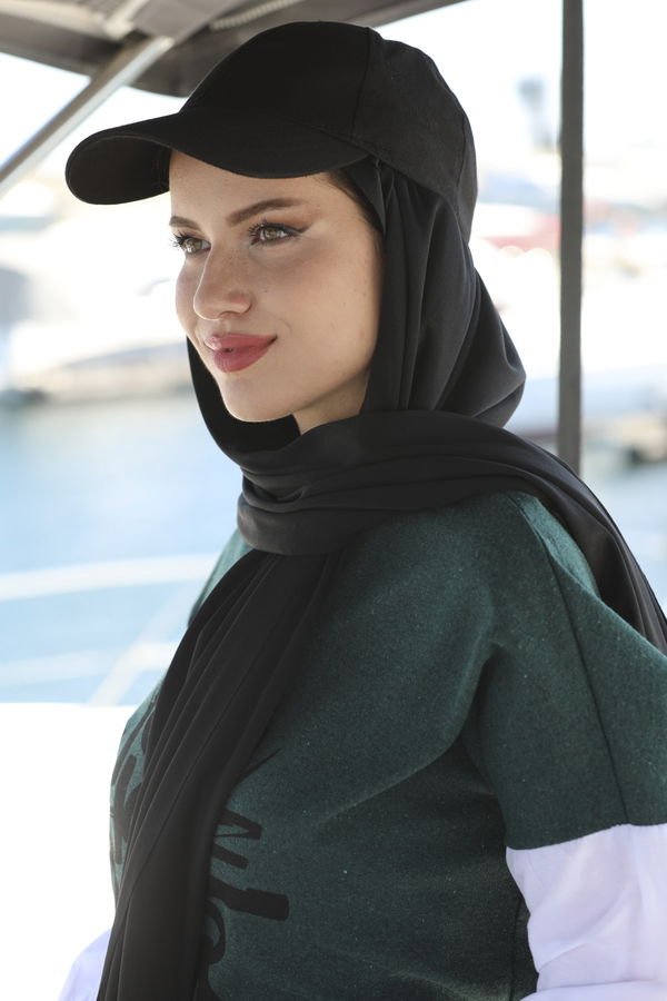 Şapkalı Şal Siyah - 30111