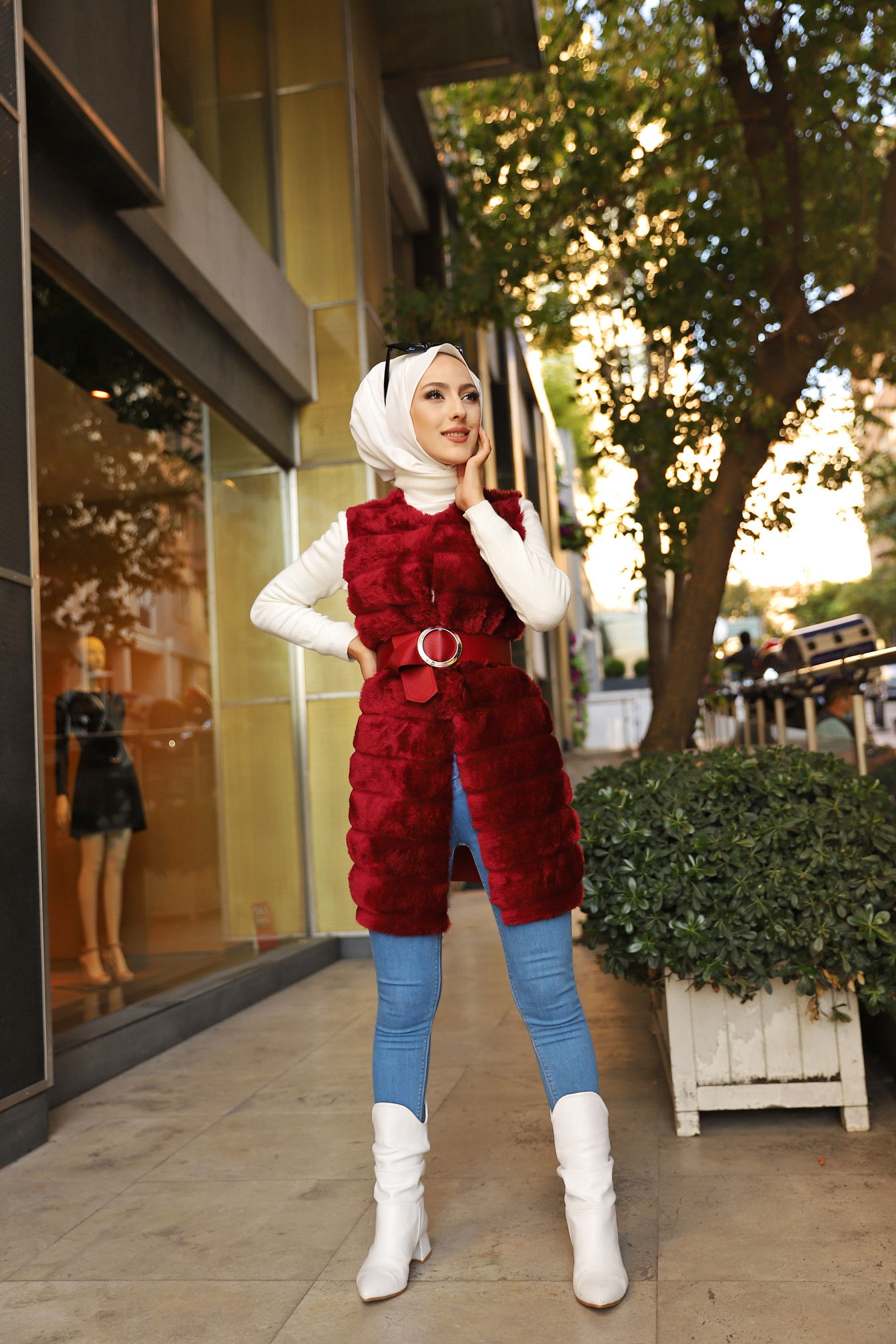 3319 KEMERLI YELEK Bordo - 3319