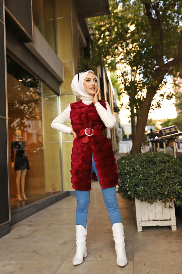 3319 KEMERLI YELEK Bordo - 3319