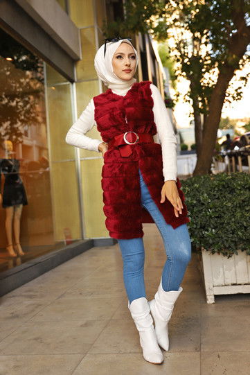 3319 KEMERLI YELEK Bordo - 3319