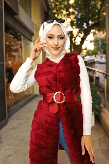 3319 KEMERLI YELEK Bordo - 3319