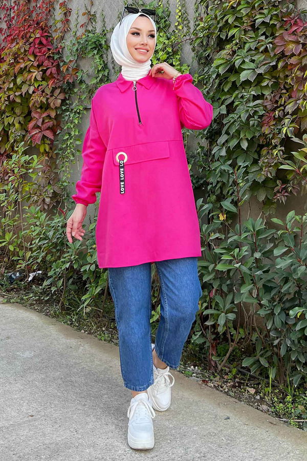 Kuş Gözlü Tunik Fuşya - 3479
