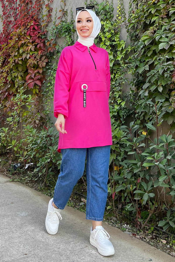 Kuş Gözlü Tunik Fuşya - 3479