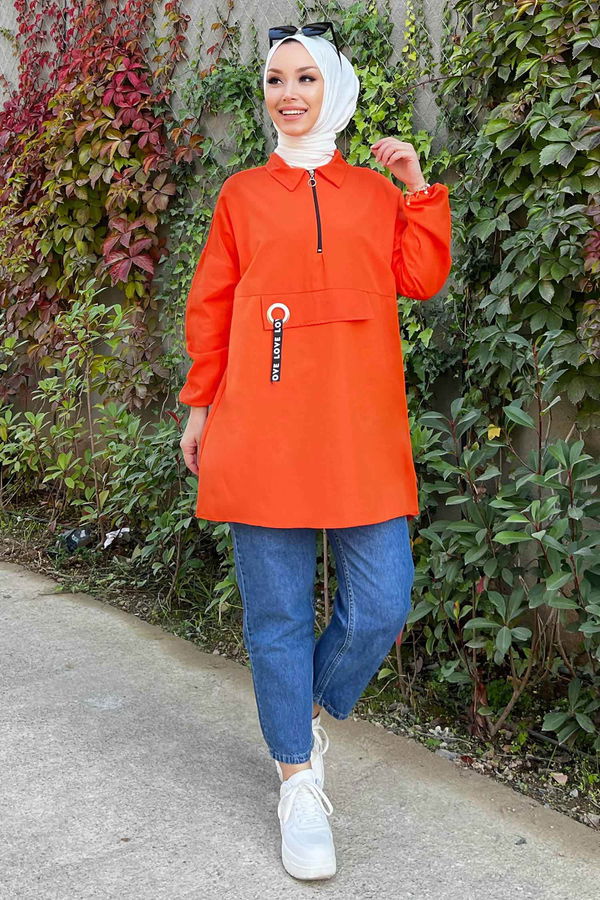 Kuş Gözlü Tunik Turuncu - 3479