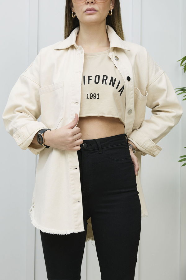 Gabardin Gömlek Bej - 11395