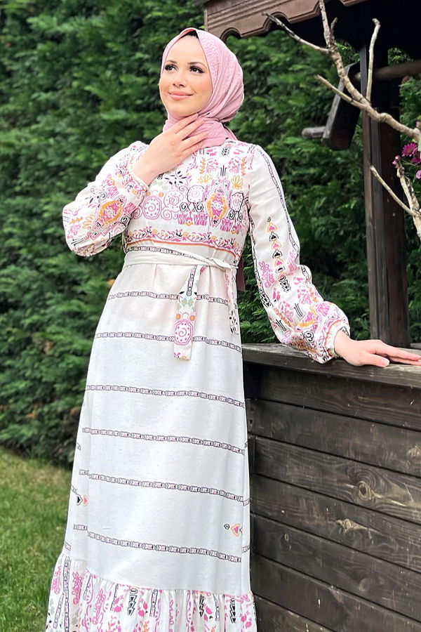 Keten Elbise Fuşya - 22365