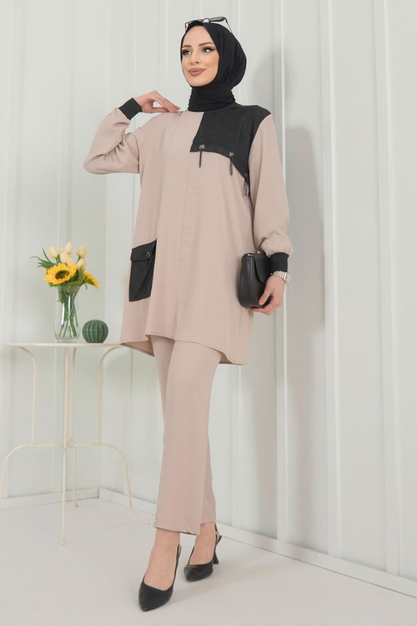 Tunik+Pantolon Bej - 22348 BEJ