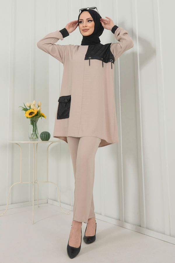 Tunik+Pantolon Bej - 22348 BEJ