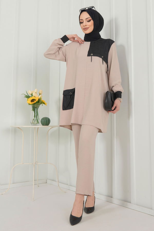 Tunik+Pantolon Bej - 22348 BEJ