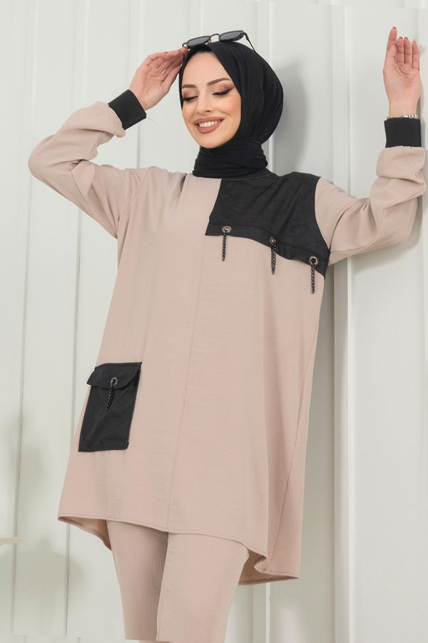 Tunik+Pantolon Bej - 22348 BEJ