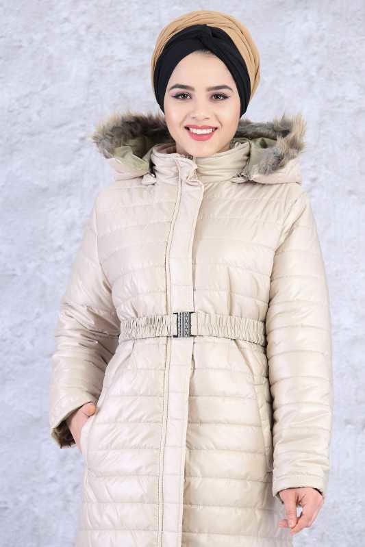 Uzun Şişme Mont - Bej 02 6339 Bej - 6339