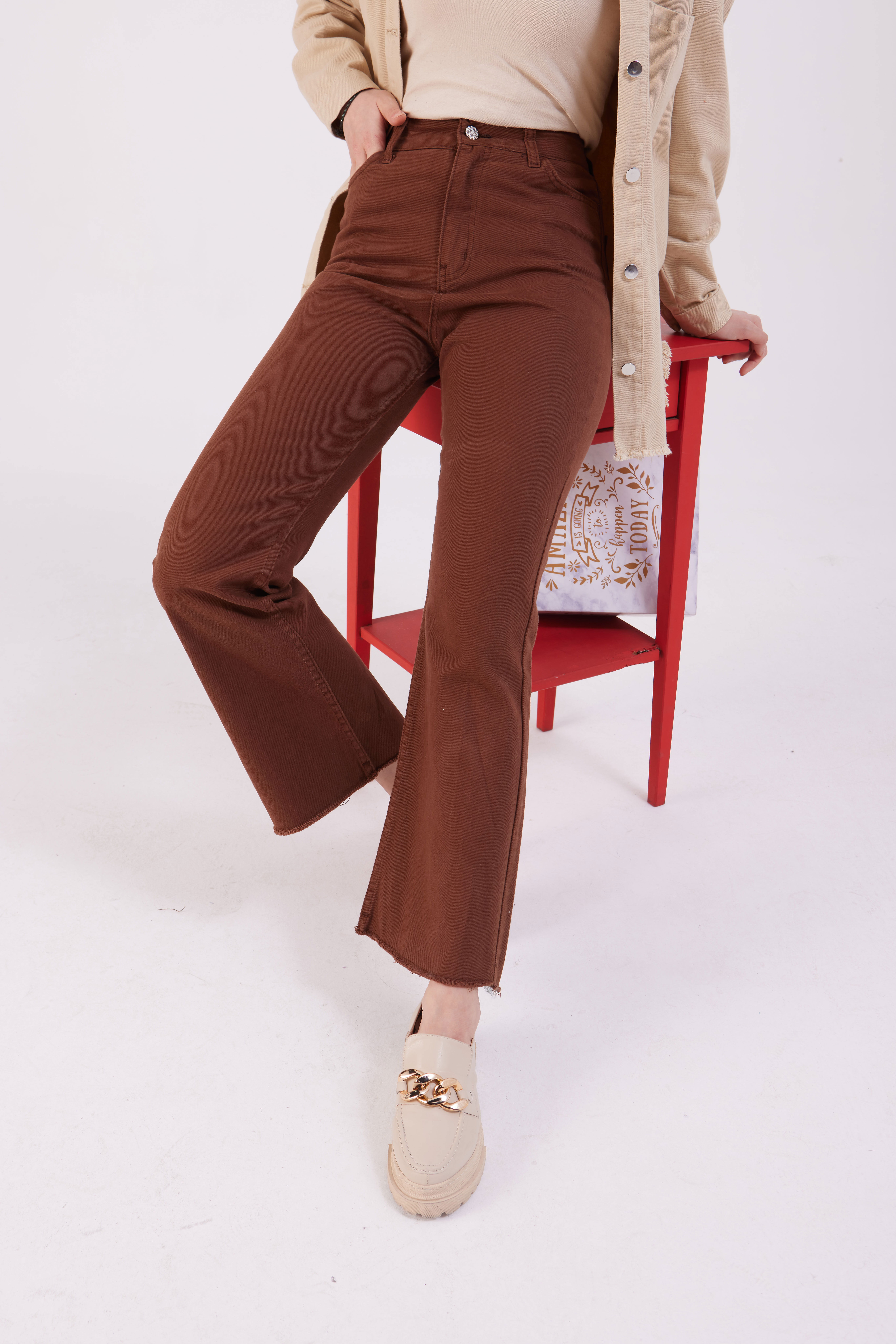 Gabardin Pantolon Kahverengi - 11396