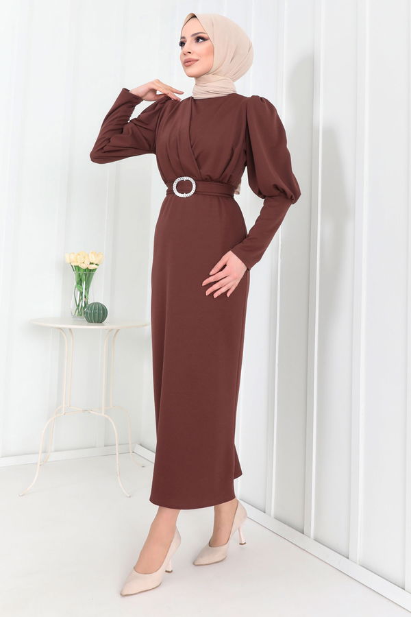 Elbise Kahverengi - 22179 KAHVERENGİ