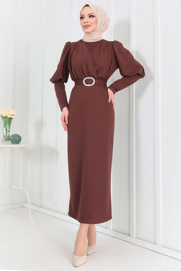 Elbise Kahverengi - 22179 KAHVERENGİ