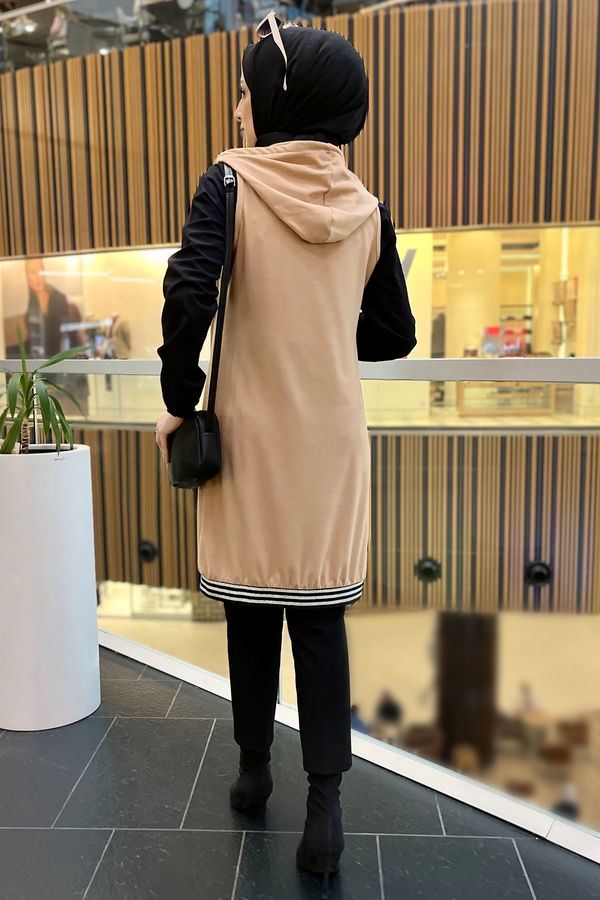 Fermuarlı Yelek Vizon - 3752
