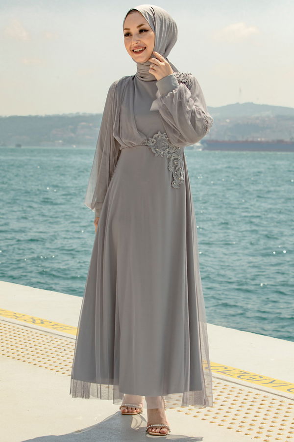 Abiye Elbise Gri - 10312